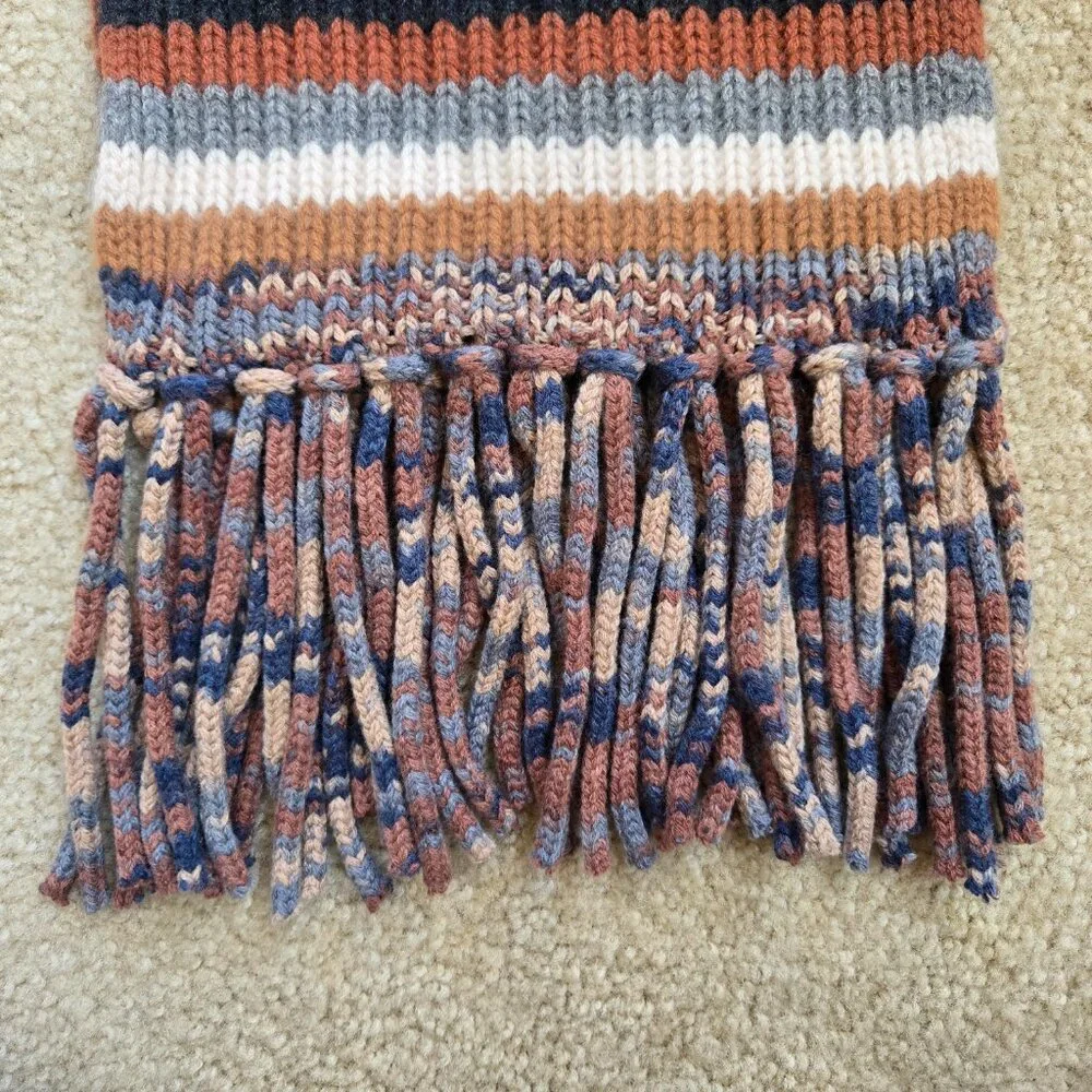 360 Cashmere Striped Brown Knit Scarf